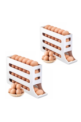 Microcase Abs Plastik Dolapiçi Yuvarlanır Tip Yumurta Organizer Ve Standı 2 Adet Al54529 Beyaz