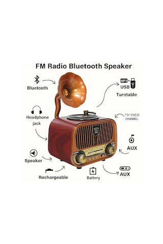 Rose Sp-428 Usb-sd-fm-bluetooth Destekli Şarjlı Nostaljik Retro Radyo - Kahverengi