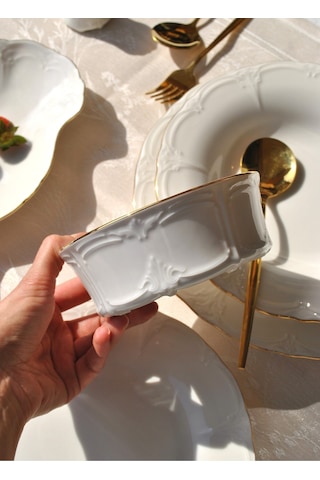 30 Parça Porselen Yemek Takımı Yaldızlı Kırık Beyaz Yemek Seti -bella Gold
