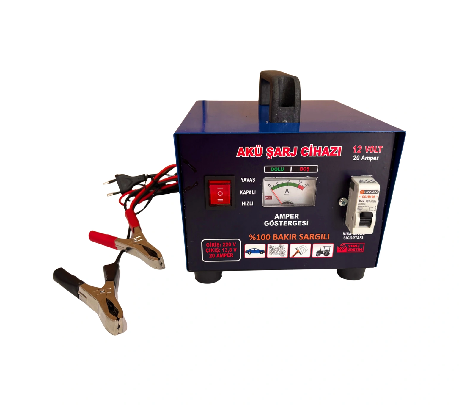 12v 20 Amper 20a Akü Şarj Cihazı Trafolu 200a Kadar Araba Motor