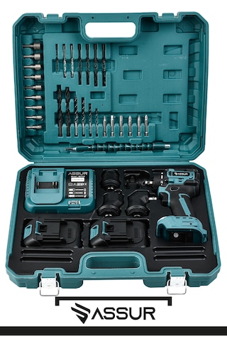 Assur ASR246 21V Çift Akü 4 Başlıklı Akülü Vidalama Mavi