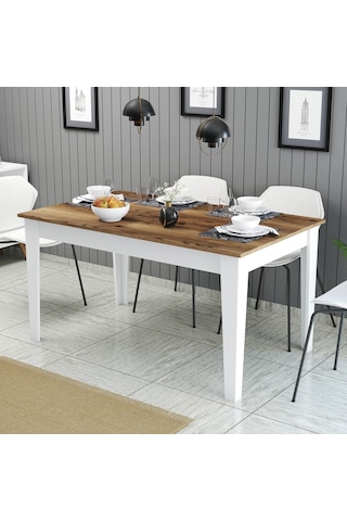 Milan Yemek Masası - Beyaz / Ceviz