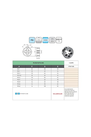 Fett Pg 16 -18 Pld Dın223 Hss Pg Diş Pafta