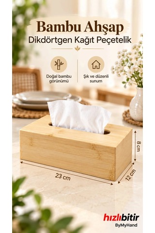 Bymyhand Doğal Ahşap Bambu Peçetelik Peçete Kutusu