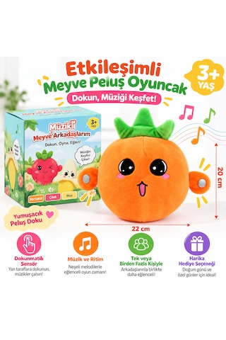 22 Cm Etkileşimli Turuncu Peluş Oyuncak Dokunmatik Sensörlü Müzikli Meyve Oyuncağı