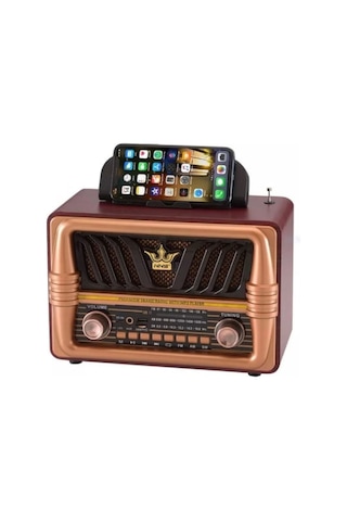 River World Ahşap Retro Tasarımlı Radyo Bluetooth Hoparlörlü Şarjlı Büyük Boy Telefon Tutma Saplı