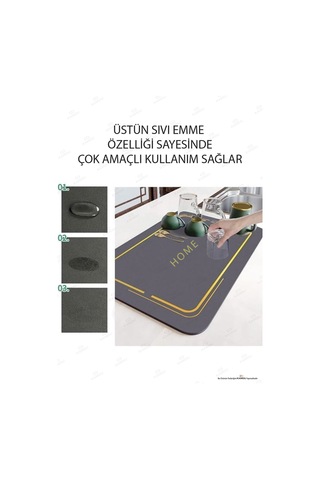 1 Adet - Gri 35x50cm Bulaşık Matı, Kurulama Matı, Tezgah Üstü Mat, Su Emen Mat, Lavabo Paspası