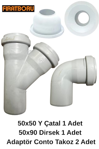 Lavabo Altı Gider İçin 50x50 Y Çatal 50x90 Dirsek Adaptör Conta Takoz 2 Adet