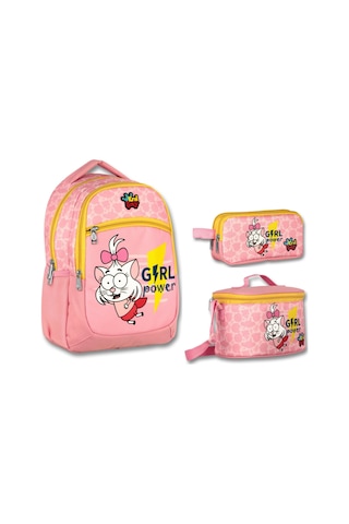Ümit Çanta Kral Şakir Pembe Girl Power Kız Çocuk Üçlü İlkokul Çanta Seti