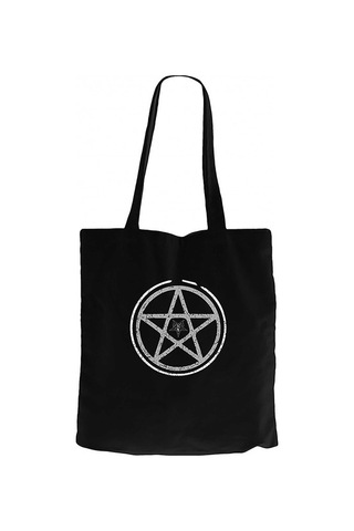 Baphomet Pentagram Siyah Kanvas Bez Çanta Siyah