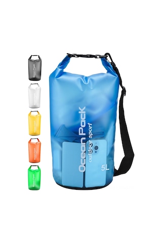Springsun Mavi 5 Litre Su Geçirmez Torba - Telefon Kılıfı Ve Ayarlanabilir Askı İle - Su Sporları, Kamp Ve Yürüyüşler İçin Dayanıklı Taşıma Çantası