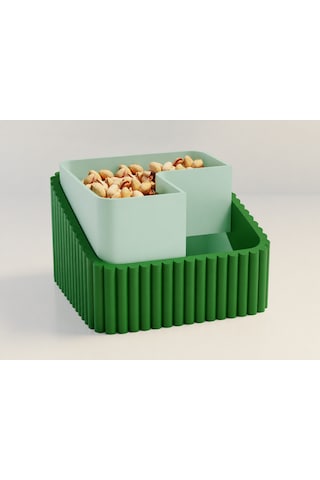 3d Baskı Fıstık Kasesi - Çift Hazneli Kabuk Ayırıcı Sunum Kasesi - Yeşil Mint