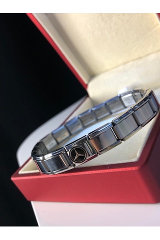 Erkek Kadın Çelik Bileklik - Mercedes Logolu Italyan Charm Nomi Sevgiliye Eşe Babaya Gümüş