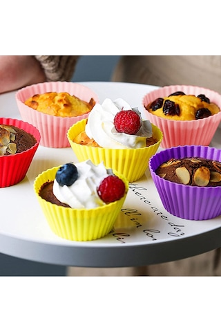 Muffin Silikon Mini Kek Kalıbı-24 Adet Muffin Kapsül Renkli Yanmaz Yapışmaz