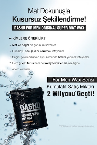 Ultra Güçlü, Mat Bitişli, Kalıntı Bırakmayan, Besleyici Dashu For Men Premium Original Super Mat Wax
