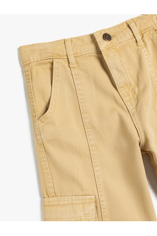 Koton Kargo Kot Pantolon Bol Paça Pamuklu - Wide Leg Jean Bej 5wkg40022ad Ekru