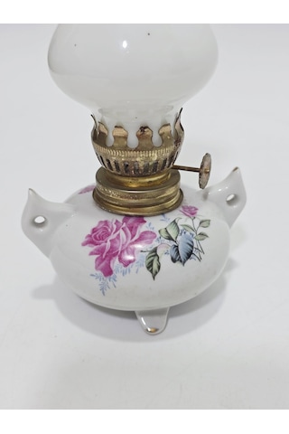 Çiçek Motifli Antika Porselen Gaz Lambası 017 Beyaz