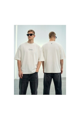 Wild Wood Garment Wild Wood "the One" Baskılı Premium Oversize T-shirt Ekru
