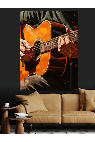 Akustik Gitar Çalan Sanatçı Portresi Dekoratif Kanvas - Mdf Ahşap Tablo