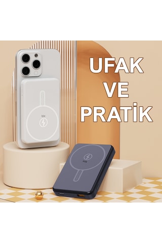 Bix PB109 10000 Mah Type-c Usb-a 22.5w Kablosuz Powerbank Beyaz
