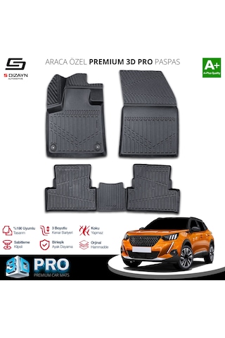 S-dizayn Peugeot 2008 3d Pro Havuzlu Paspas 2019-2023 A+ Kalite