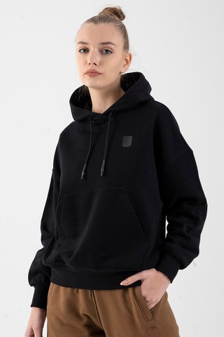 Maraton Oversize Kadın Kapüşonlu Siyah Sweatshirt Siyah