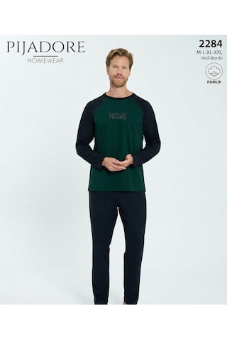 Pijadore Erkek %100 Pamuklu Uzun Kollu Pijama Takımı 2284 Yeşil
