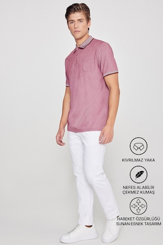 Ac&Co / Altınyıldız Classics 465126505 Polo Yaka Cepli Regular Fit Bol Kesim Düz Tişört Kırmızı
