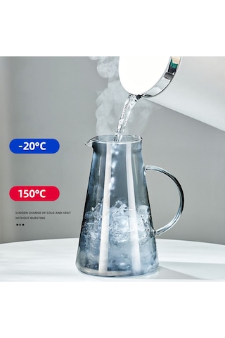 Qerhome Borosilikat Cam Metal Kapaklı Lüks Sürahi 1900 Ml Füme