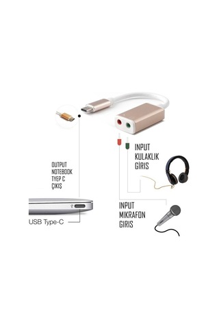Type C To 3.5mm Aux Kulaklık Mikrofon Cevirici Ses Kartı