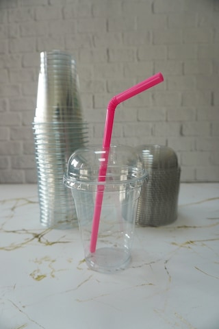 5'li Plastik Milkshake Bardağı Kapak Pipet 12 Oz 350 Cc