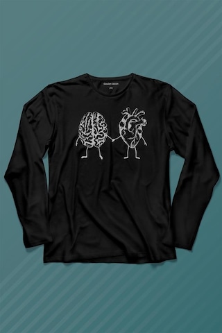 Kalp ve Beyin Aşk Akıl Mantık El Ele Duygusal Zeka Uzun Kollu Tişört Baskılı Çocuk T-shirt 001