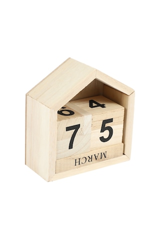 Retro Tasarım Ev Şekli Sürekli Takvim Ahşap Blok - Orijinal Ahşap Rengi