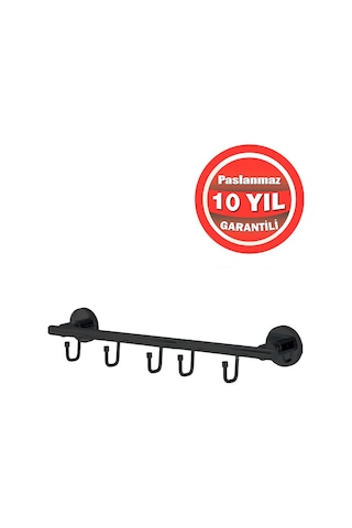 Çelik Banyo Paslanmaz Pirinç Mat Siyah Flora 5'li Set Askılık Siyah