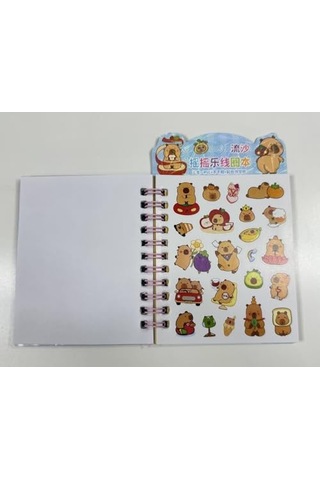 Sevimli Capybara 3'ü 1 Arada, 3d Sulu Kapak, Spiralli, 38 Yaprak Not Ve Sticker Defteri 11x9cm Mor Çok Renkli