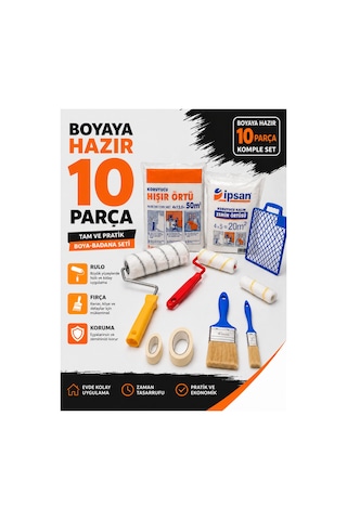 10 Parça Komple Boya Badana Seti Rulo, Kestirme Fırçaları Ve Bantları, Izgara Ve Koruma Örtüsü Yedek Rulo