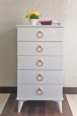 Şifonyer 5 Çekmece Beyaz/Altın