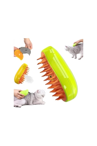 Justie Pet Buharlı Kedi Tarağı Buharlı Kedi & Köpek Yıkama Fırçası Turuncu - Yeşil