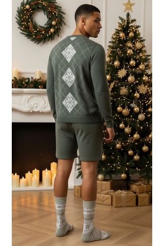 Plus Scorpion Erkek Yılbaşı Soket Çorap Pamuklu, Desenli, Sıcak Tutan Noel Temalı 40-45 Numara Gri