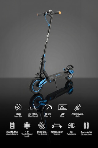 5015-m 600w Elektrikli Scooter 36v 10.4ah 35 Km Menzil Katlanabilir Çift Amortisör Sinyal Mavi