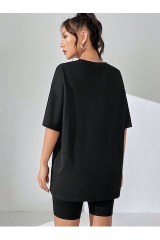 Energetic Yazılı T-shirt - Siyah Baskılı Oversize Bisiklet Yaka Kısa Kol Tişört Siyah