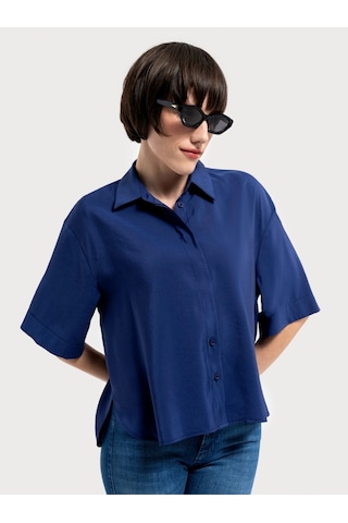 Loose Fit Kadın Gömlek K.kol Lacivert