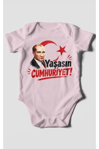 Morivokids Yaşasın Cumhuriyet Kısa Kollu Bebek Body %100 Pamuk Bebe Pembe