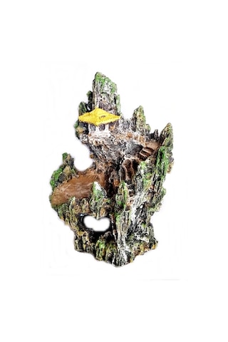 Şatolu Kaya Akvaryum Dekoru 22 Cm - Renk Sarı