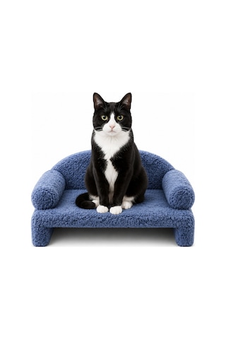 Reyo Pet Peluş Kedi Koltuğu Kedi Kanepesi Kedi Yatağı Evcil Hayvan Dinlenme Koltuğu Rahat Kedi Sofa Yatağı 45 x 33 x 25 CM Lacivert