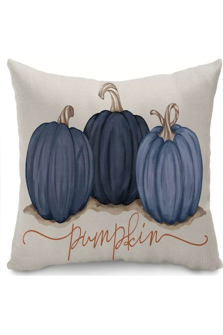 Reedark Kışlık Balkabağı Akçaağaç Yaprak Desenli 2'li Yastık Kılıfı, Teşekkür Günü Dekorasyonu, Kumaş Minder, Otomobil Koltuk Yastığı Mavi