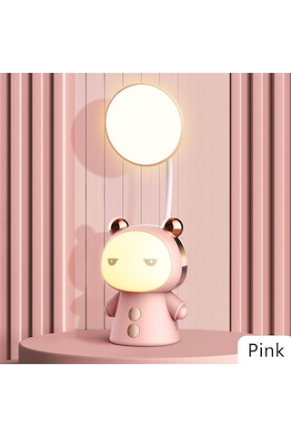 Pembe Karikatür Usb Şarj Edilebilir Masa Lambası Çift Işıklı Led Lamba Öğrenci Çocuk Odası Okuma Masası Lambası Gece Lambası