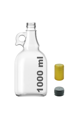 Afracam Galon Şeffaf 1000 ML Kilitli Kapaklı ve Kapüşonlu Boş Cam Şişe