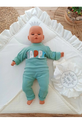 Yenidoğan Piramitland Soft Taç Nakışlı Bebek Battaniyesi Kundak Krem Çok Renkli