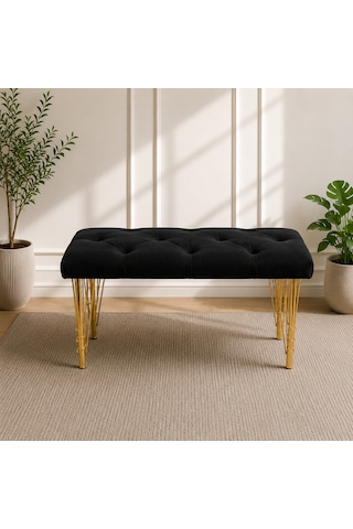 90cm Yeni Nesil Metal Gold Ayaklı Çok Amaçlı Puf Bench Siyah